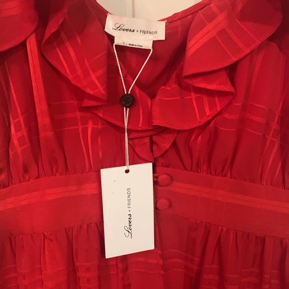 Lovers and Friends Flutter Sleeve Red Button Front Size Small NWT - Picture 6 of 10